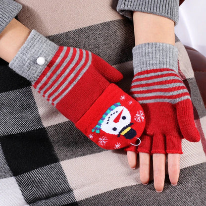 Christmas Elk Printed Knitted Flip Half Finger Winter Glove