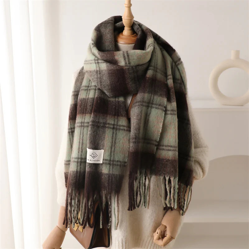 Color Blocked Grid Cashmere Pashmina Wrap Scarf