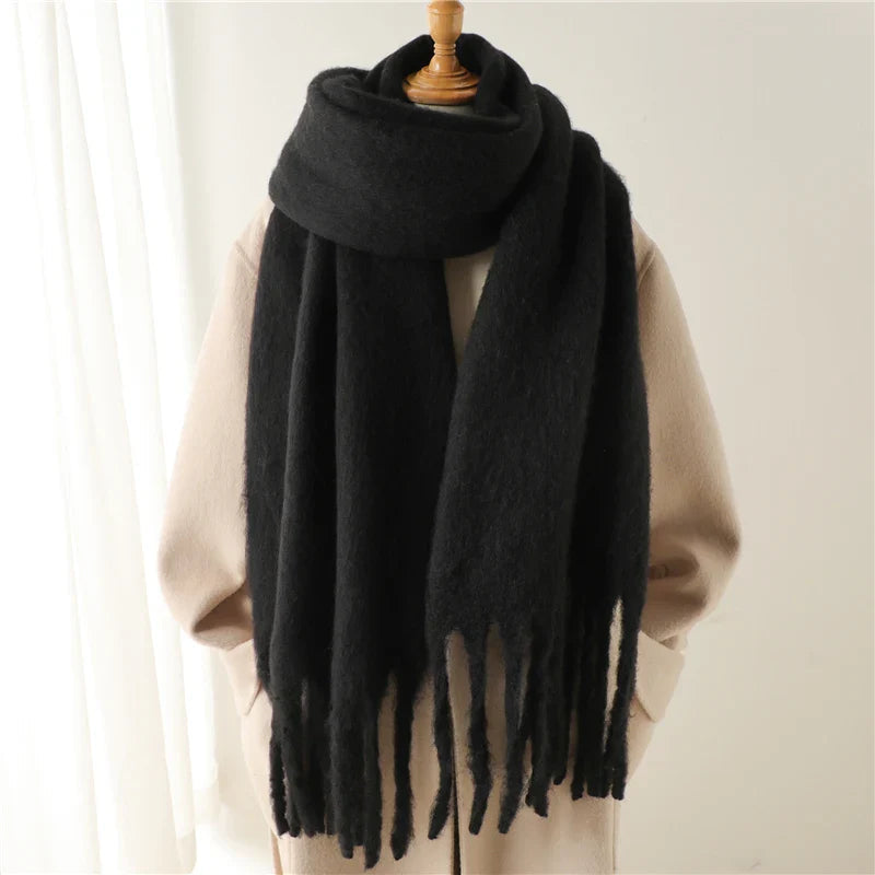 Cashmere Winter Pashmina Blanket Wrap - Thick And Soft Scarf Black Scarfs-L