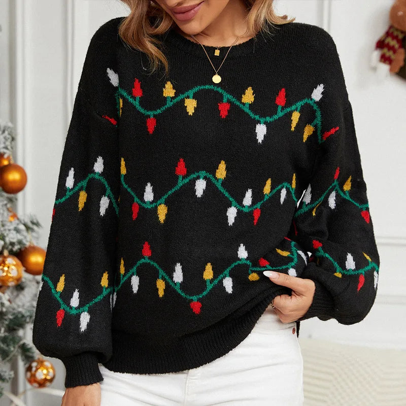 Christmas Party Knitted Loose Sweater - Casual Streetwear Jacquard Sweet Design