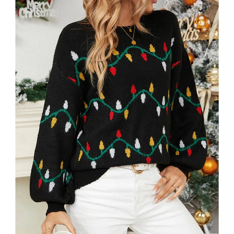 Christmas Party Knitted Loose Sweater - Casual Streetwear Jacquard Sweet Design