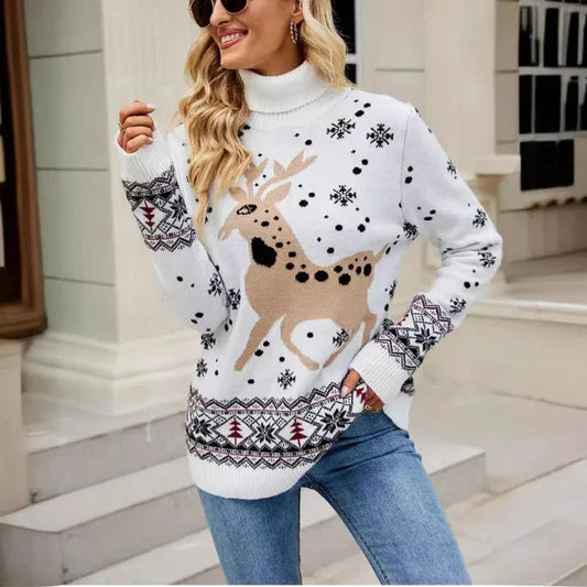 Christmas Deer Knitted Long Sleeve Casual Ugly Blouse Sweater