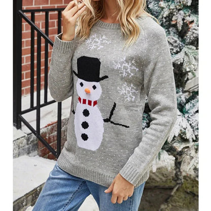 Snowman Jacquard Christmas Knitted Loose Sweater