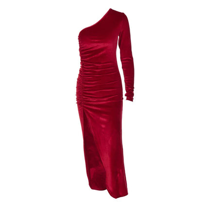 Velvet Bodycon Split Pencil Midi Christmas Party Dress