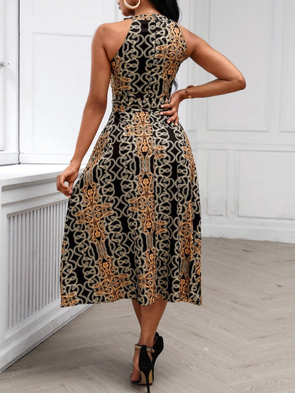 2024 Sleeveless Baroque Print Midi Dress