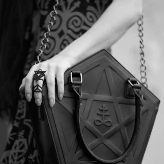 Gothic Leather Pentagram Punk Chain Black Women Darkness Star Handbag Soft