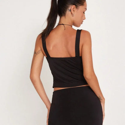 Hollow Out Sexy Basic Sleeveless Backless Slim Bodycon Streetwear Crop Top