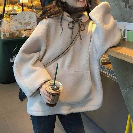 Solid Color Loose Pullover Hooded Korean Version Cold-proof Thicken Plush Soft Spring Hoodies