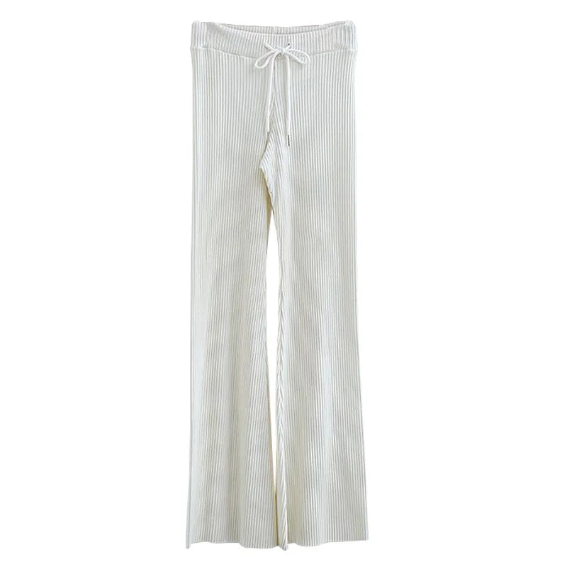 Loose Little Flare Solid White Casual Super Soft Pants