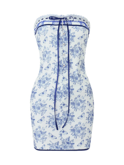 Amy Fashion - Off Shoulder Floral Print Lace-Up Boho Dress