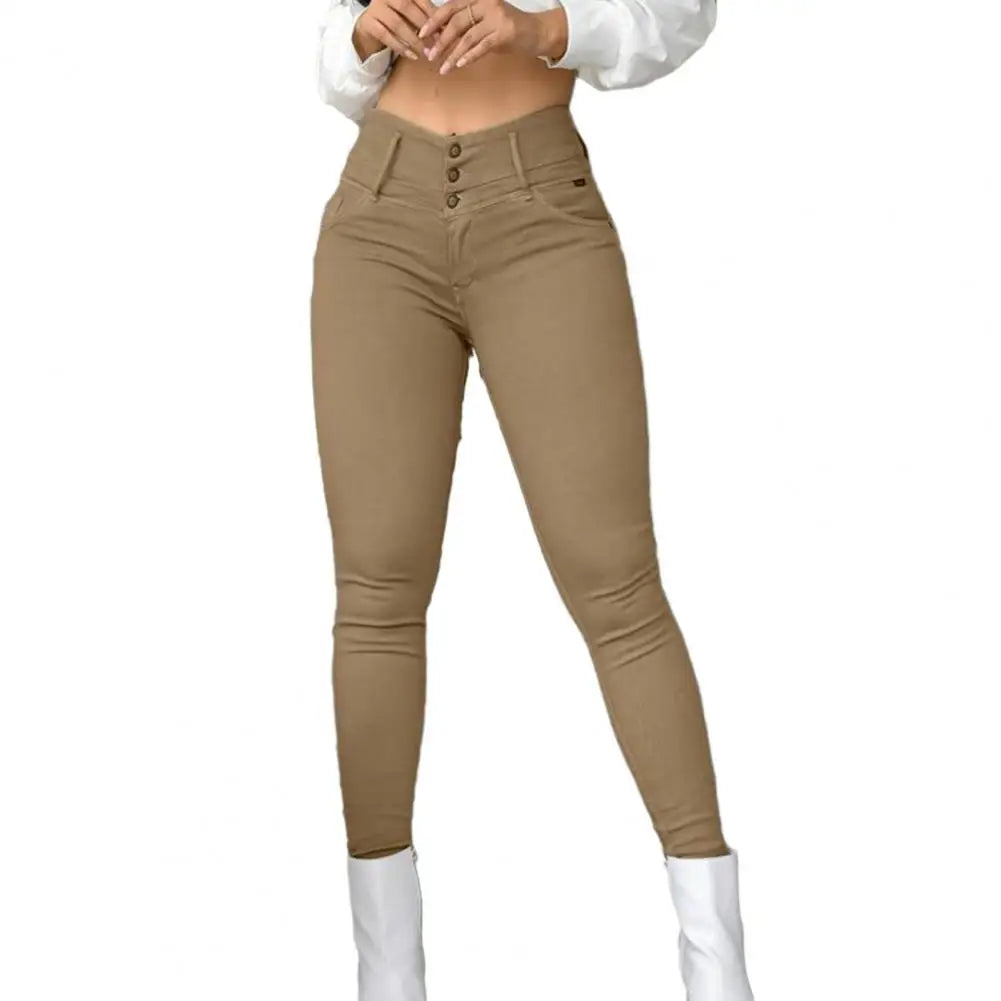 Solid High Waist Slim Fit Hip Wrapped Office Pants