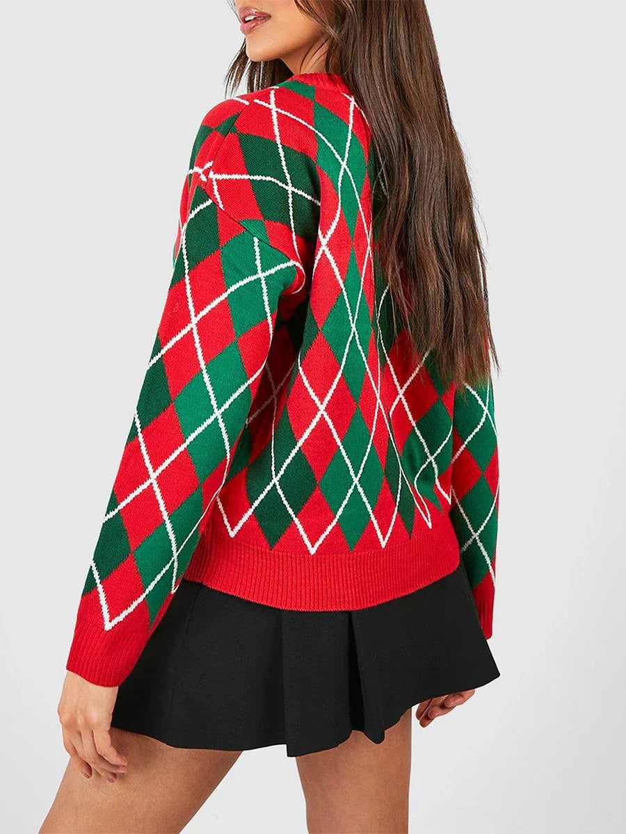 Christmas Sweater Button Diamond Cardigan Cardigan-241208