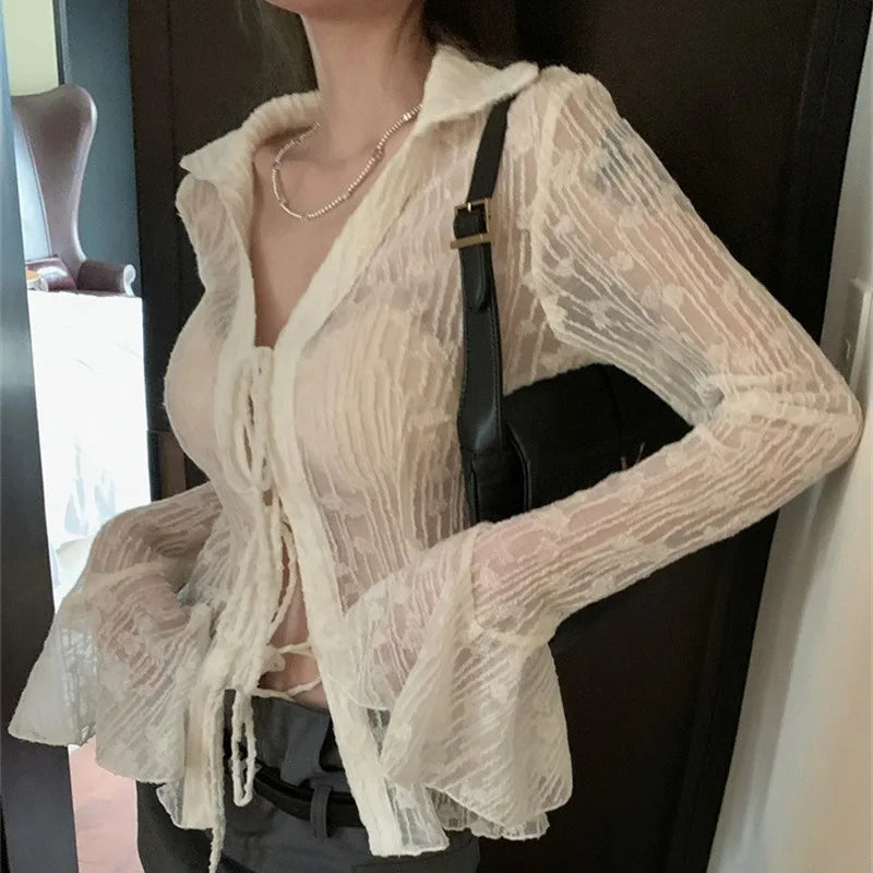 Transparent Lace Harajuku Long Sleeve See Through Goth Blouse