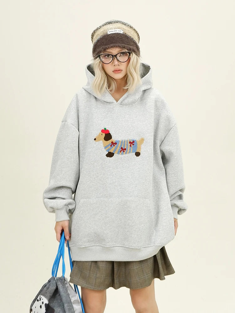 Streetwear Casual Loose Autumn Winter Cartoon Embroidery Hoodie