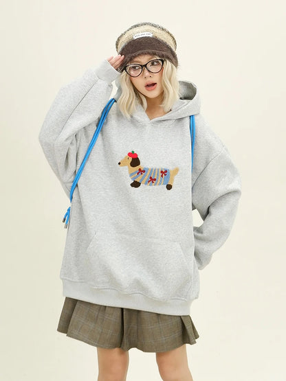 Streetwear Casual Loose Autumn Winter Cartoon Embroidery Hoodie