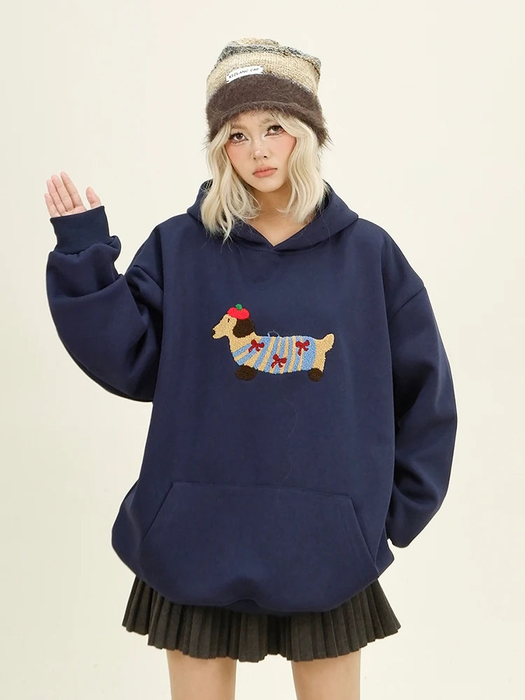 Streetwear Casual Loose Autumn Winter Cartoon Embroidery Hoodie