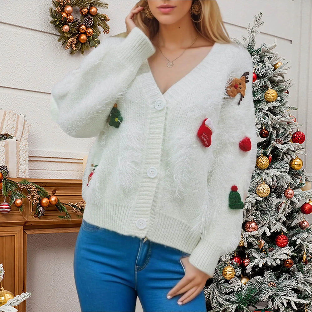 Three Decoration Lace Detail Cardigan White / S Cardigan-241208