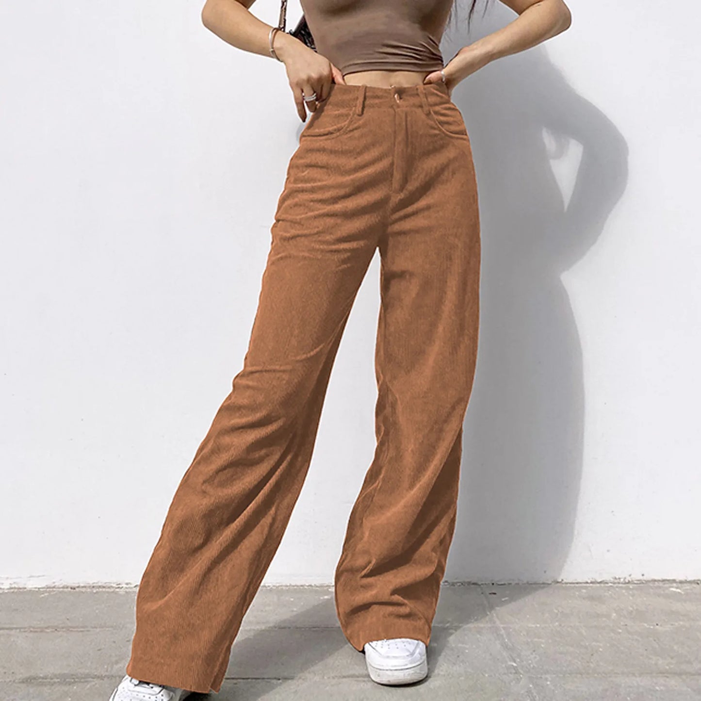 Corduroy Retro High Waist Straight Leg Casual Pants