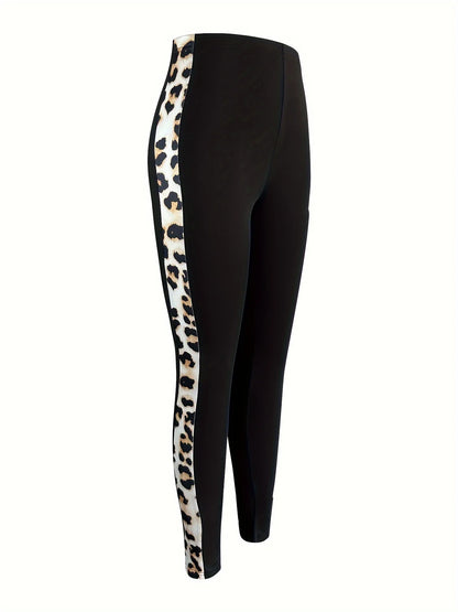 High Waist Leopard Print Side Panel Stretchy Sports Fitness Workout Tights Leggings