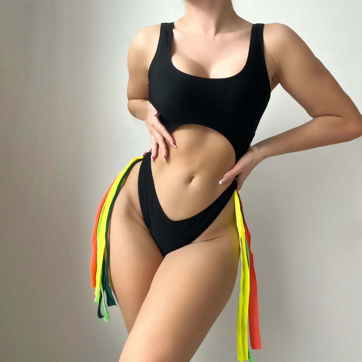 Amy Fashion - Sexy Ribbon Hollow Jumpsuit  Booster Bikini Sets