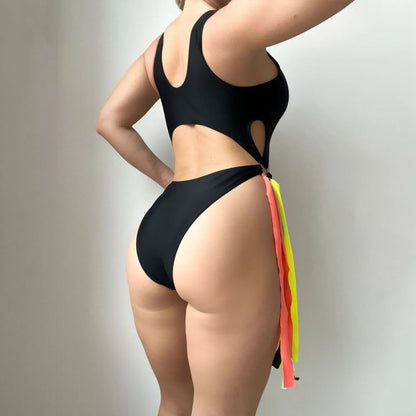 Amy Fashion - Sexy Ribbon Hollow Jumpsuit  Booster Bikini Sets