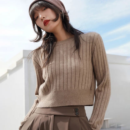 O-Neck Knitted Autumn Winter Solid Colour Casual Basic Elegant Sweater