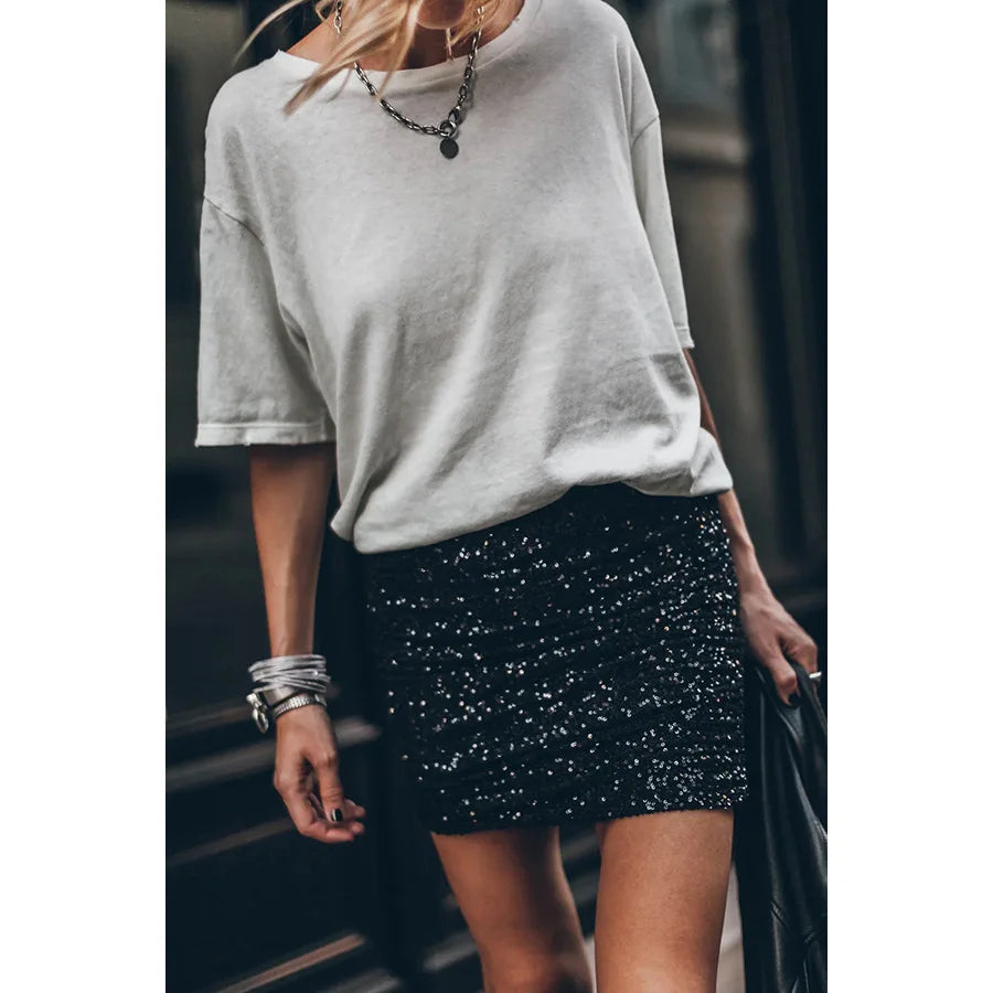 Sequin Pleated Party INS Casual Fashion Zipper ed Skirt