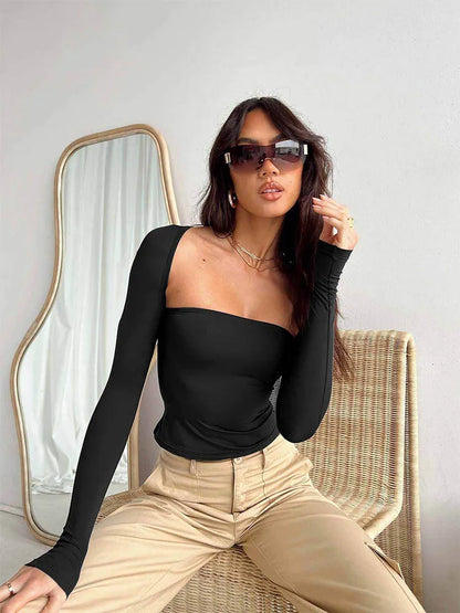 AMY FASHION - Sexy Bra Tie Waist Long Sleeve Tight Cover Crop Top