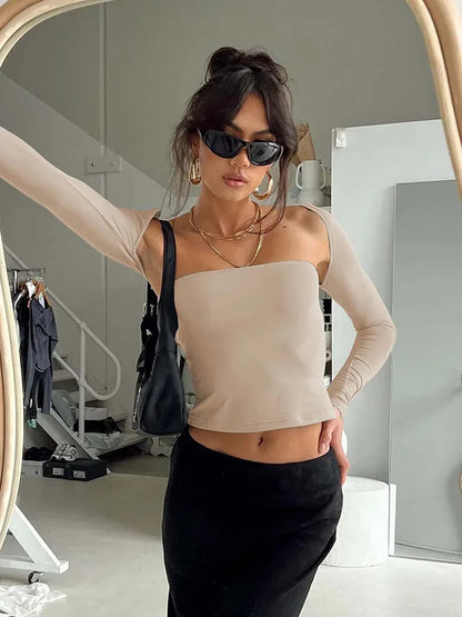 AMY FASHION - Sexy Bra Tie Waist Long Sleeve Tight Cover Crop Top