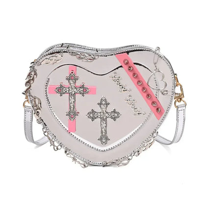 Metal Punk Shoulder Crossbody Heart-Shaped Leather Gothic Decoration Bag