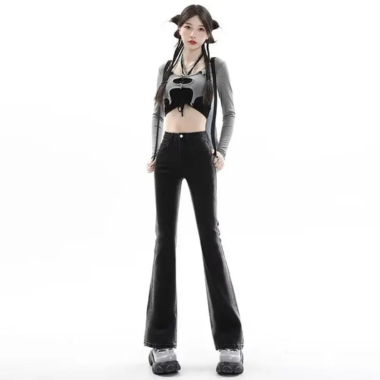 Amy Fashion - Spring And Autumn Fashion Micro Rage Ins Natural Waist Dark Simple New Zipper Jean