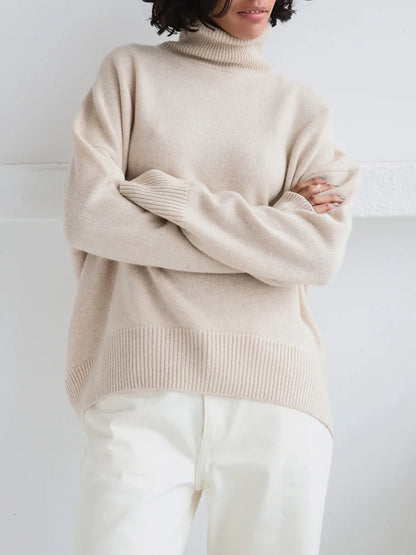 Women's Thick Oversize Winter Warm White Pullovers High Neck Oversized Sweater