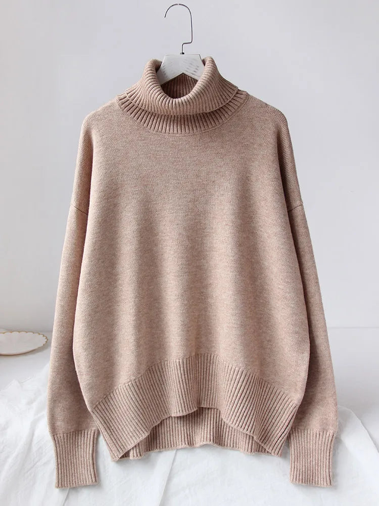 Women's Thick Oversize Winter Warm White Pullovers High Neck Oversized Sweater