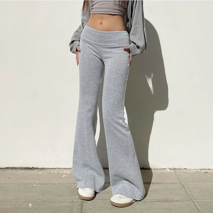 Solid Bell Bottoms Thin Velvet Casual Low Waist Pants