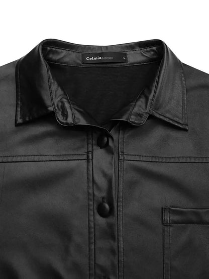 Leather Autumn Thin Bomber Vintage Long Sleeve Buttons Lapel Casual Solid Work Jacket