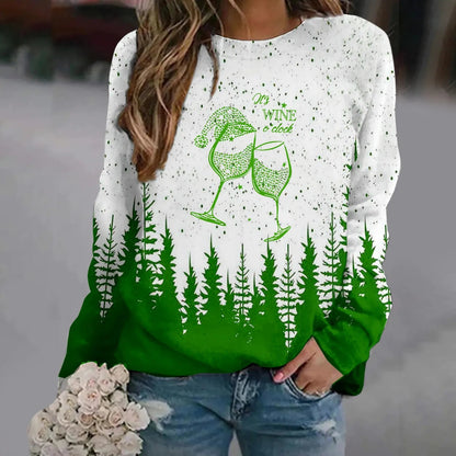 Print Crew Neck Soft Long Sleeve Casual Loose Y2K Winter Christmas Hoodie