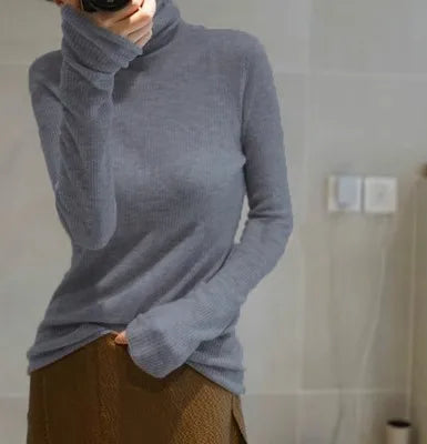 Worsted Micro Transparent Cashmere Women's Slim Wool Base Knitting Elegant Stylish Autumn Winter Sweater