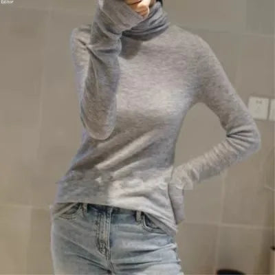 Worsted Micro Transparent Cashmere Women's Slim Wool Base Knitting Elegant Stylish Autumn Winter Sweater