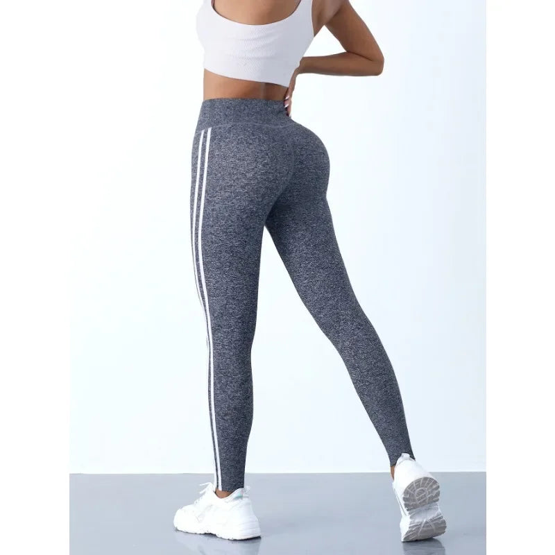 Striped Slim Sports Pants High Waist Hip Lifting Casual Tights Workout Running Stretchy Leggings