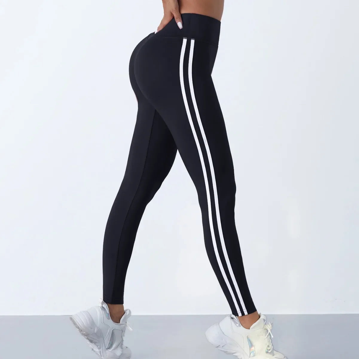 Striped Slim Sports Pants High Waist Hip Lifting Casual Tights Workout Running Stretchy Leggings