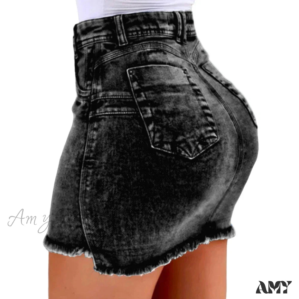 A-Line Sexy Vintage Denim Elegant Slim Bodycon Mini Skirt