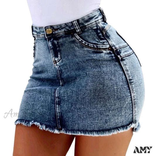 A-Line Sexy Vintage Denim Elegant Slim Bodycon Mini Skirt Blue / S