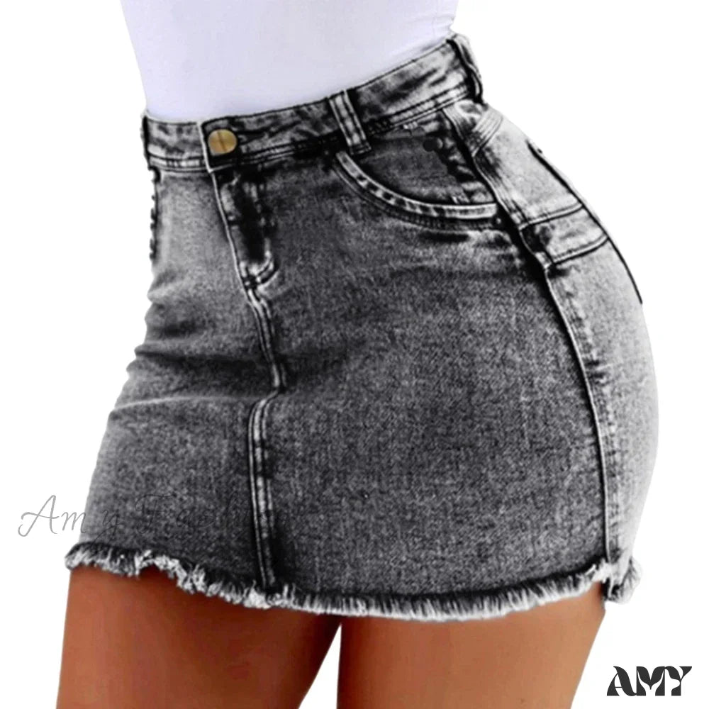 A-Line Sexy Vintage Denim Elegant Slim Bodycon Mini Skirt Gray / S