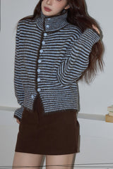 Retro Color Block Stripe Collar Loose Cardigan