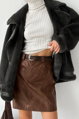 Brown Faux Leather Short Skirt