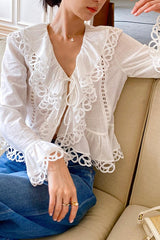 Tweed-Inspired French Design Long-Sleeve Blouse