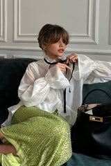 Sheer Bell-Sleeve Stylish Sexy Blouse