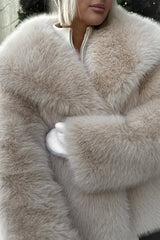 Fluffy Faux Fox Fur Notch Collar Warm Winter Coat