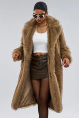 Long Faux Fur Shawl Collar Chic Winter Coat