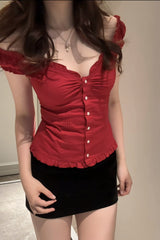 Ten-Color Ruched V-Neck Waist-Cinched Blouse